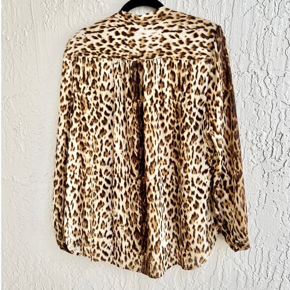 J.Crew Long Sleeve Leopard Print Tie Neck Button Up Shirt Brown Women's Large - Picture 3 of 7